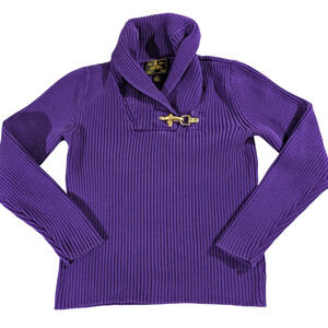 Lauren Ralph Lauren Black Label Sweater Women Large Purple Fireman Lobster Clasp